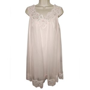 Shadowline Blush Pink Lace Nightgown | Vintage Nylon Tricot Floral Yoke | Size S